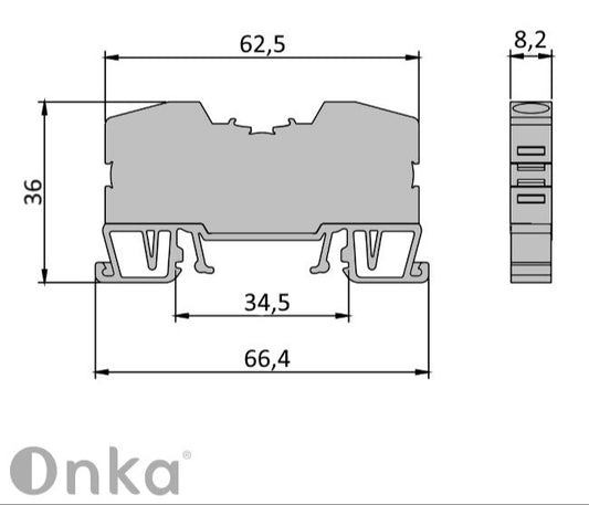 ONKA 6mm2 spring rail connector terminal strip DIN rail terminal strip 2-wire grey, 1020034