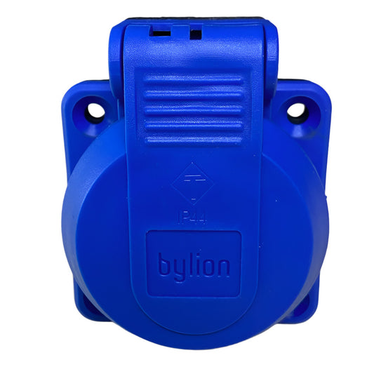 Hermetic socket 2P+Z, 230/220v, with earthing, IP44, with flap, blue, 250V French