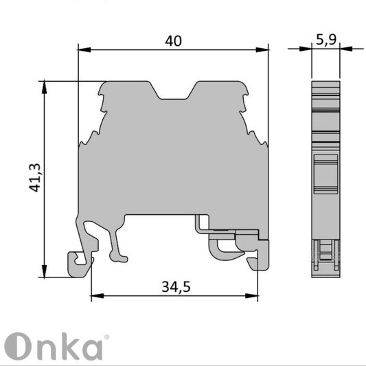 ONKA 2,5mm2 PE Screw rail connector terminal block DIN rail terminal 2-wire grey, 1010219