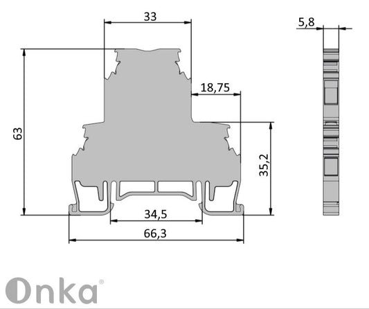 ONKA 2.5mm2, 2 tier Screw rail connector terminal block DIN rail terminal block 4-wire grey, 1010332
