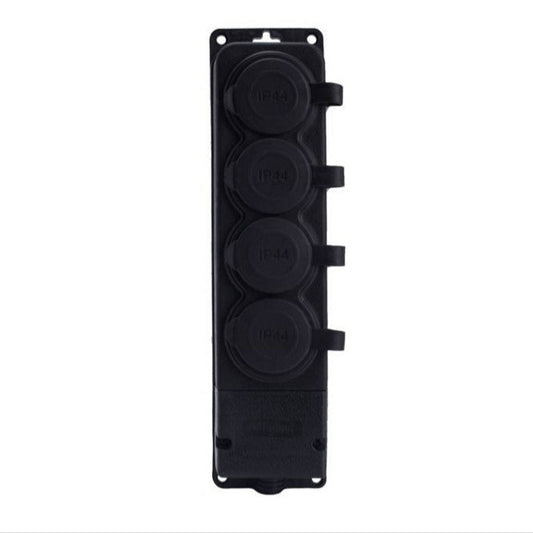 4x rubber socket "rubber" black with lid hermetic IP44, 250V, 16A, 2P+Z, French type E,4KMP-E, Bylion