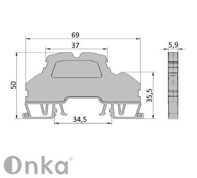 ONKA 2.5mm2, 2 tier spring rail connector terminal block DIN rail terminal block 4-wire grey, 1020379