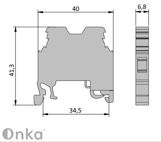 ONKA 4mm2 PE Screw rail connector terminal block DIN rail terminal 2-wire grey, 1010220