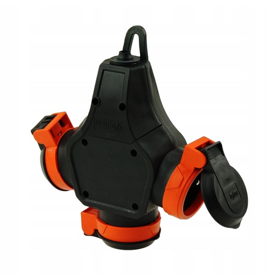Hub rubber T-type Schuko splitter with 3 sockets 3WHS-F