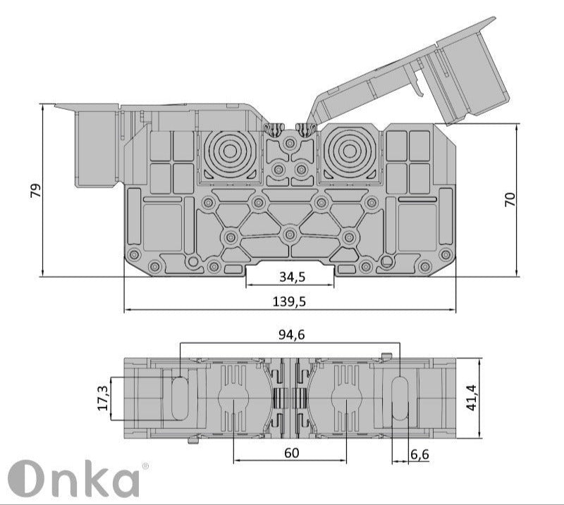 ONKA 150mm2 M12 Scriú raon comhoiriúnachta bloic téarma DIN raon téarma le clúdach cosanta, gorm, 1030091