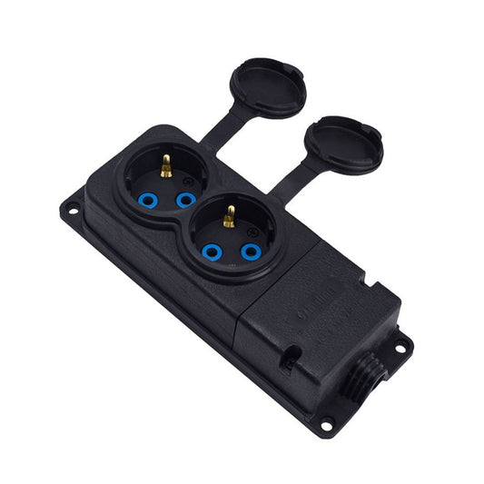 Double rubber socket black hermetic surface mounted 250V, 16A, IP44, SCHUKO 2P+Z, 2KMP-F, Bylion