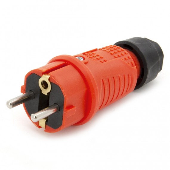 Orange rubber plug IP54, for cable, double ground, 2P+Z, REF-O , 16 amps 250 volts, manufacturer Bylion