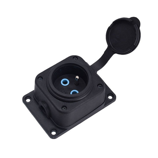 Plug-in socket, French type E (Pin), black "rubber" for surface 250V, 16A, IP44, 2P+Z, 1KMP-E, Bylion