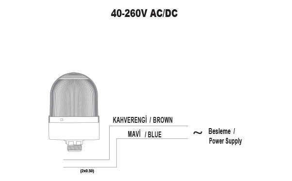 Flashing ø70 NUT.CONN.SIGNAL BEACON LE BUZZ., 40-250V AC/DC., GORM LE 10CM TUBA EXT.
