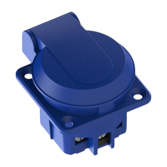 Hermetic socket 2P+Z, 230/220v, with earthing, IP44, with flap, blue, 250V Schuko