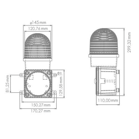 Heavy Duty die-cast metal siren with LED strobe in cage