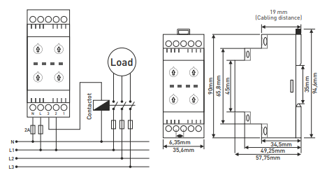 Monitoring/protection three-phase relay for overvoltage, undervoltage control