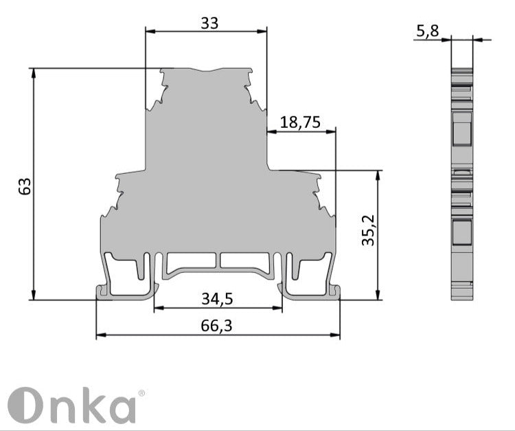 ONKA 2.5mm2, 2 leibhéal Conneoir scriú bloic téarma DIN bloic téarma 4-sreang liath, 1010332