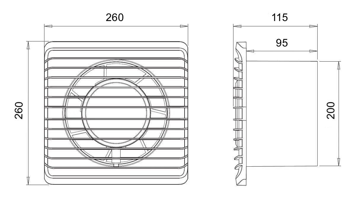 ARS - white wall mounted axial bathroom / WC fan white with grille quiet 200mm, 300 m3/h, 340049