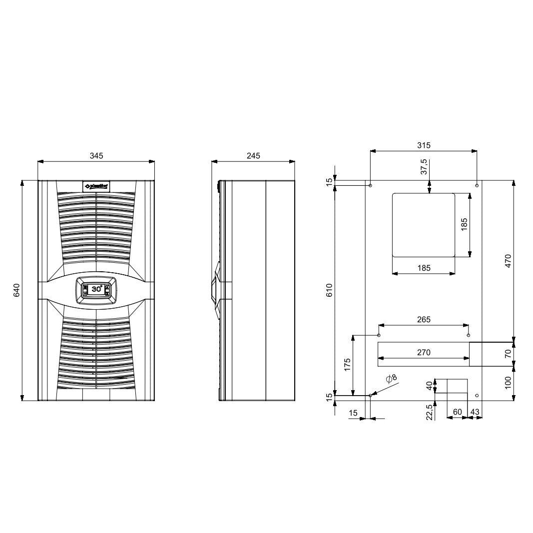 Air conditioning for switchboards / Cooler 550W, PAD0550.01, Plastim