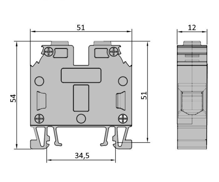 ONKA 16mm2 Screw rail connector terminal block DIN rail terminal 2-wire grey, 1010052