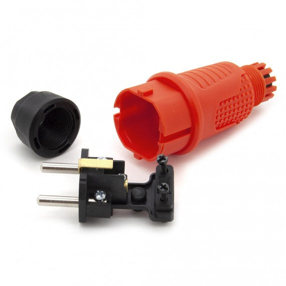 Orange rubber plug IP54, for cable, double ground, 2P+Z, REF-O , 16 amps 250 volts, manufacturer Bylion