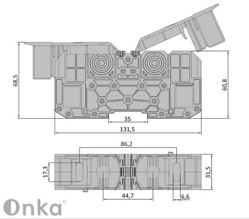 ONKA 95mm2 M8 Scriú raon comhoiriúnachta bloic téarma DIN raon téarma le clúdach cosanta, liath, 1030059