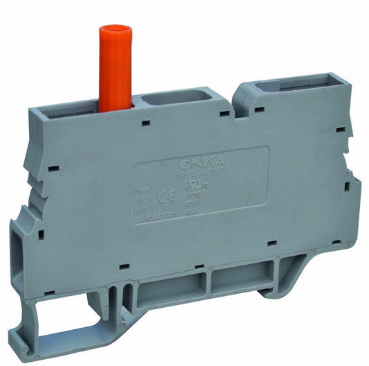 ONKA 6mm2 Screw rail connector terminal block with test terminal on DIN rail 2-wire grey, 1010213