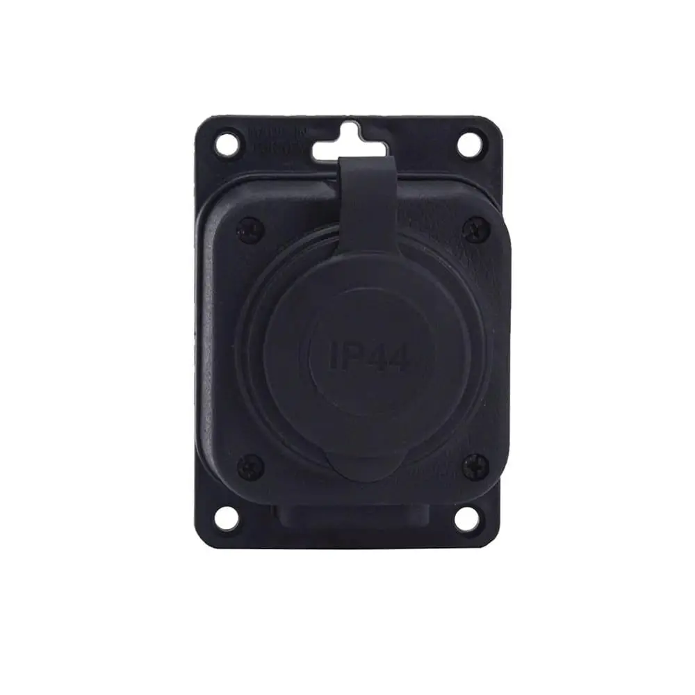 Dubh "rubber" socket suiteáilte ar dhromchla 250V, 16A, IP44, SCHUKO 2P+Z, 1KMP-F, Bylion