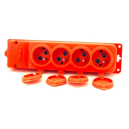 4x rubber socket "rubber" orange with cover hermetic IP44 250V, 16A, 2P+Z, French type E,4KMP-E-O, Bylion