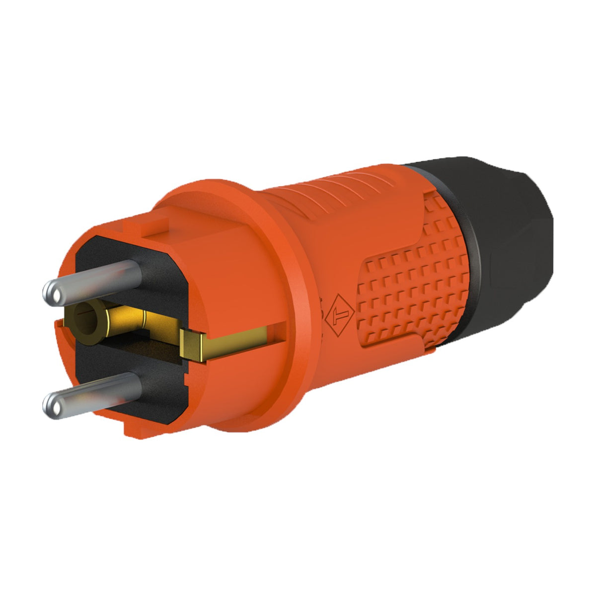 Orange rubber plug IP54, for cable, double ground, 2P+Z, REF-O , 16 amps 250 volts, manufacturer Bylion