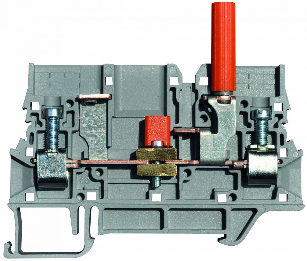 ONKA 6mm2 Screw rail connector terminal block with test terminal on DIN rail 2-wire grey, 1010213