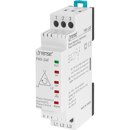 Three-phase monitoring/protection relay for control of phase failure/asym/over-voltage