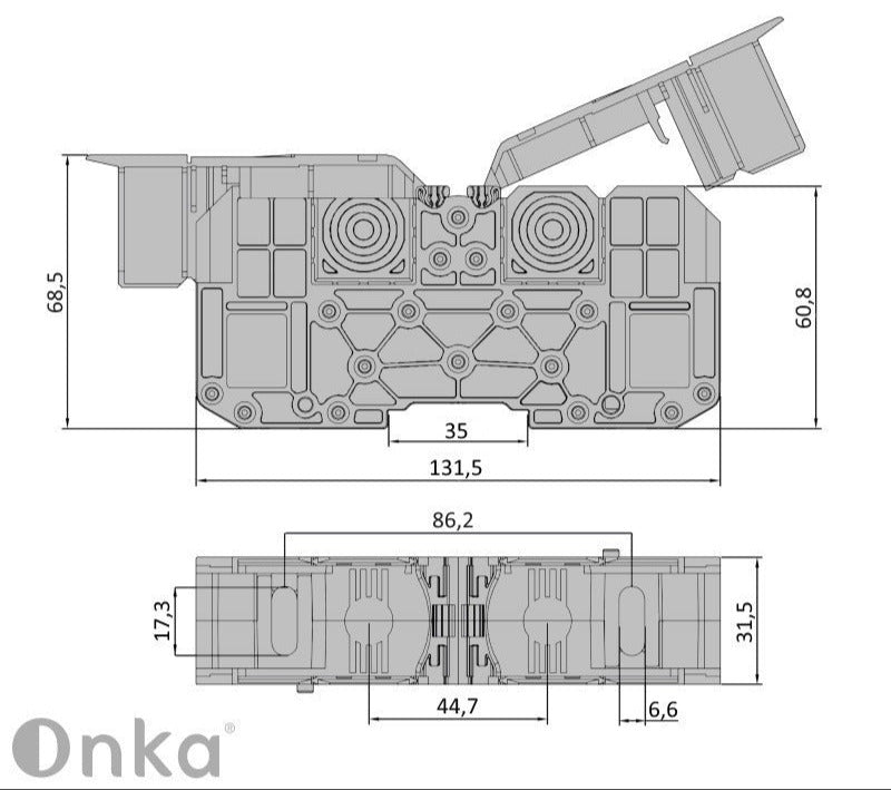ONKA 95mm2 M8 Scriú raon ceangailteoir téarmail bloic téarmail raon DIN le clúdach cosanta, gorm, 1030062